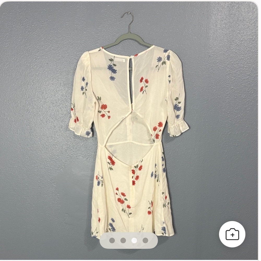 Reformation Cream Mini Dress with Red & Blue Floral - Picture 4 of 5